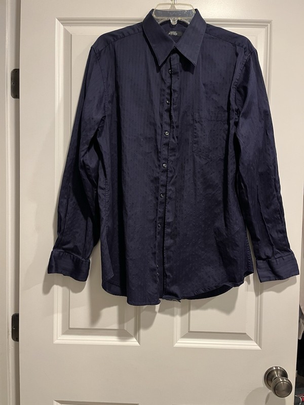 Mens Alfani fitted dress shirt blue pin striped large 16 34-35 Cotton 