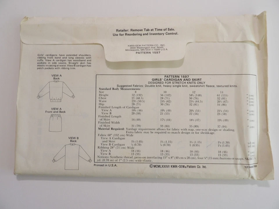 Kwik Sew 1597 Cardigan Sweater Shirt Skirt Girls 8 10 12 14 Sewing Pattern Uncut - Image 2 of 2