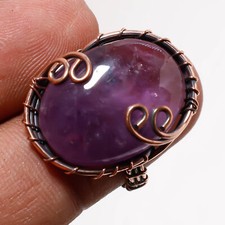 African Amethyst Gemnstone Ring Handmade Gift Wire Wrap Copper Jewelry 6.75" A95