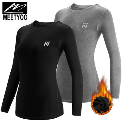 MEETYOO 2X Damen Langarm Funktionsshirt Skiunterwäsche Thermo Shirt Funktionsunterwäsche