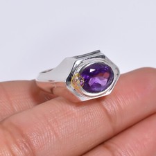 Purple Amethyst Cut Stone Ring 925 Sterling Silver Boho Rings Gift for Her