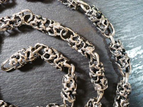 Starke 925 Silber Kette Brutalist Tracht Brutalist Lang Schwer Röhren - Bild 3 von 12