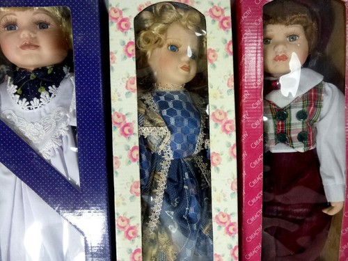 6x Sammlerpuppe Künstlerpuppe Porzellan 40cm neu unbespielt Doll OVP - Picture 3 of 6