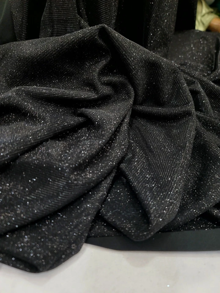 Tela Vendida Por Yarda Negro Brillo Elastizado Spandex Moda Vestido Baile de graduación  Foto 4 de 4