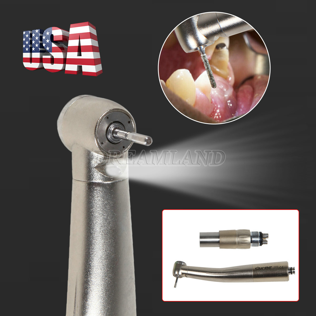 Dental Fiber Optic LED High-Speed Handpiece – Air Turbine With 6-Pin Quick Coupler