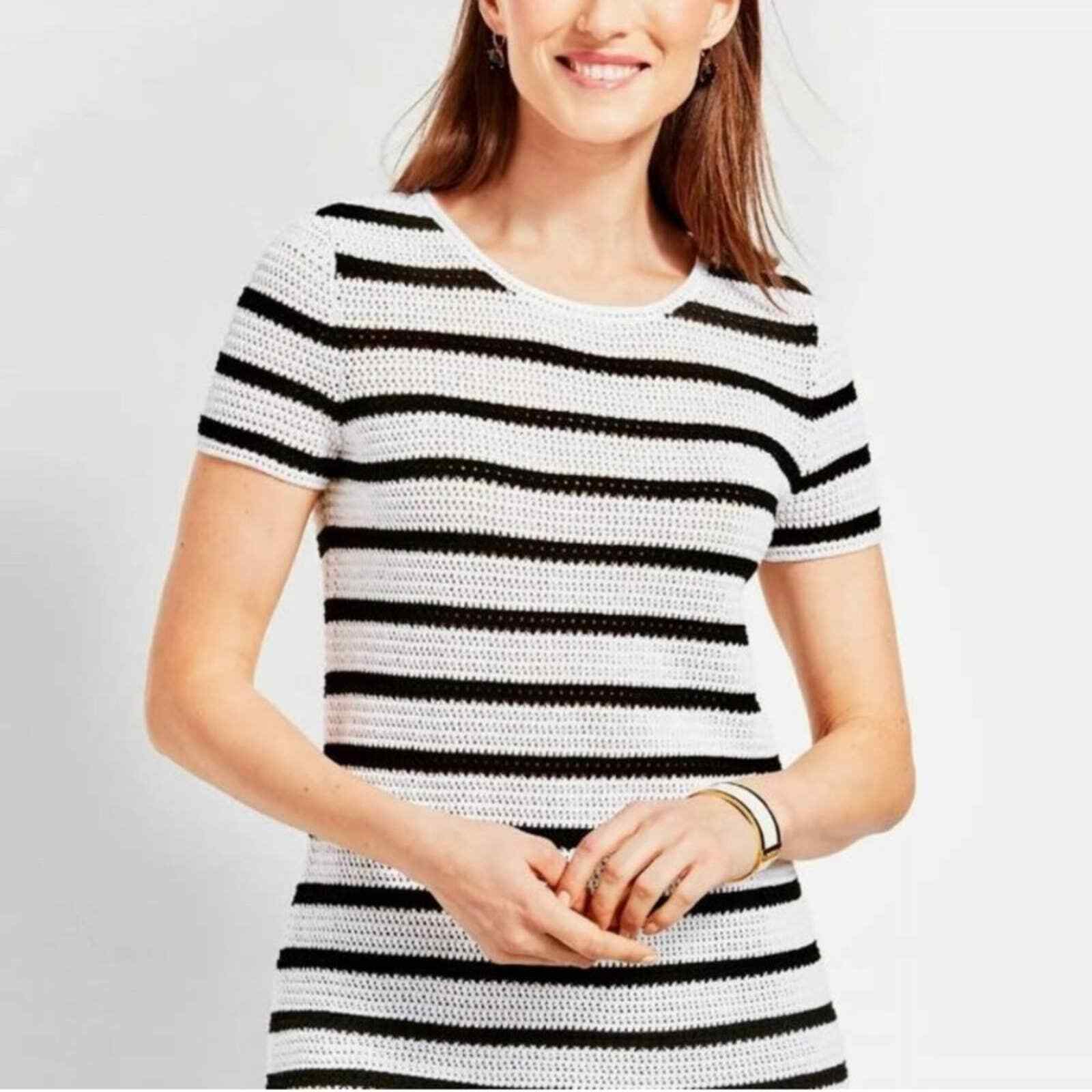 Talbots Crochet Black and White Stripe Crewneck Sweat… Gem