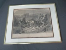 Framed Cotton Team In North Carolina Etching by Edwin Forbes 1866 - 9 j3 pp