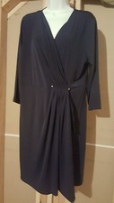  MICHAEL KORS Real Navy Blue Jersey Dress Crossover V Neck Faux Wrap size XL