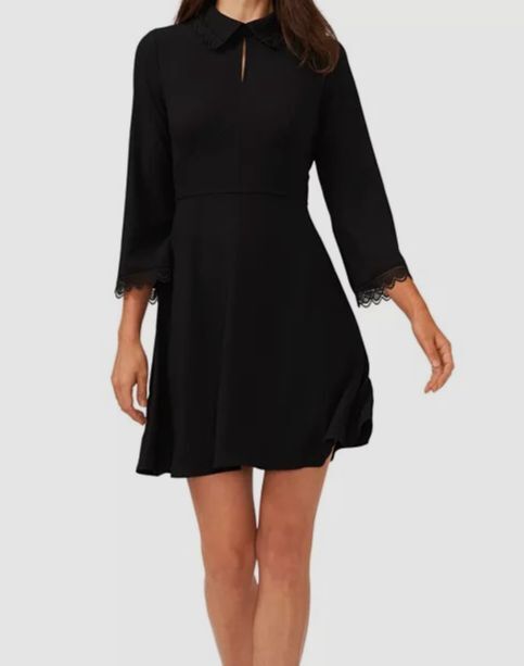 Cece Women's Black Collared Scallop Embroidered Dress Size 8