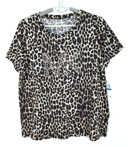 NWT MICHAEL KORS Women's Thin Cotton Short Sleeve Blouse Animal Size XL $78.00