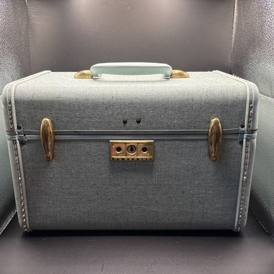 Vintage 1950 Samsonite Streamline Train Case. Mid Century Powder, Blue Good Cond