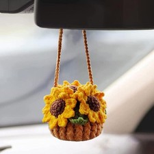 Cute Crochet Plant for Car Rear View Mirror,Boho Handmade Car Mirror Hanging ...