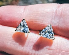 14k Solid Yellow Gold 6 Tcw Trillion Cut Cubic Zirconia Solitaire Post Earrings