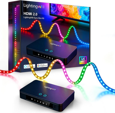HDMI 2.0 Sync Box LED TV Backlight Strip Kit, 4K@60Hz Screen Sync RGBIC Lighting