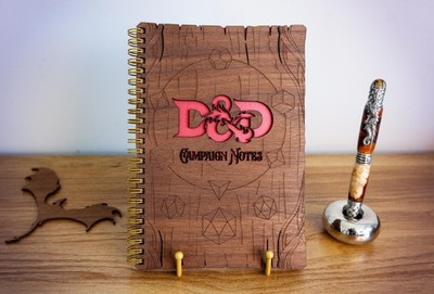 Wooden RPG Journal Walnut Cover Metallic Backing Wire-O Binding A5 Size