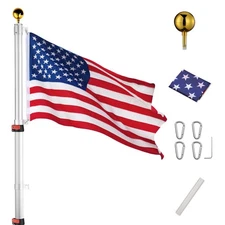 Yescom EZ GO 30 Ft. Flagpole Kit Telescopic 3'x5' US Flag Ball Fly 2 Flags
