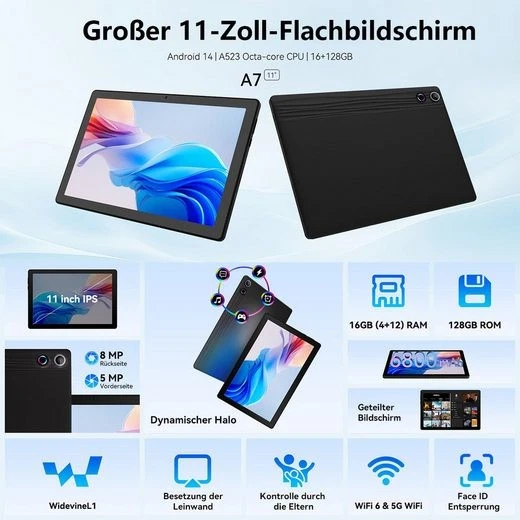 2025 11 Zoll Octa-Core, 16 GB + 128 GB, 6800 mAh, 1280x800 IPS HD, WiFi 6 Tablet - Bild 2 von 4
