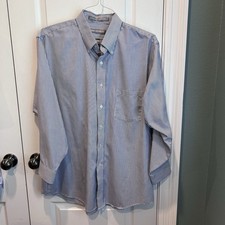 Van Heusen Men  s Long Sleeve Button Up Denim/White Striped Shirt Sz 17, 32/33