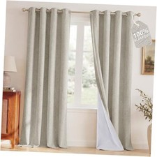 100 Blackout Linen Curtains 84 inches Long for 52"W x 84"L Pack of 2 Beige