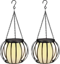 2 Pack Solar Lanterns Outdoor - For Patio Decor Waterproof Metal Hanging Lights