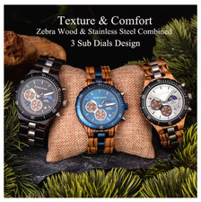BOBO BIRD Men's Watches Wood & Stainless Steel Combined Wristwatch Chronograph