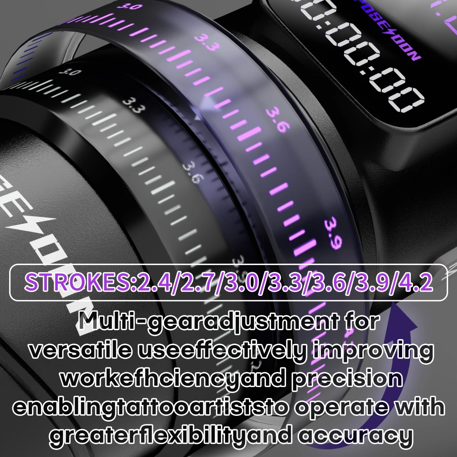 POSEIDON Wireless Tattoo Pen 2.4-4.2mm Stroke 2300mAh Digital Screen - product detail image 4