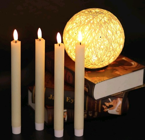 Flameless Ivory Taper Candles Flickering, Battery Operated, 3D Wick, Warm Led  - Picture 3 of 7