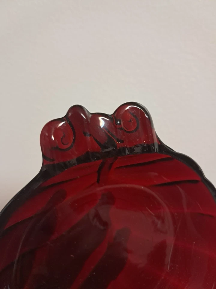 Vintage 1940's Anchor Hocking Glass Royal Ruby Red Leaf Design Ashtray  - Image 2 of 4