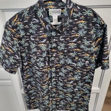 Haband Travelers Hawaiian Shirt Black Size Large Tropical Floral Island Print 
