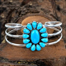 Adjustable Bangle Sleeping Beauty Turquoise Gemstone Handmade Silver Cuff