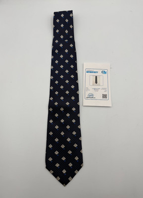 Vintage Versace Silk Necktie Men's Blue Geometric Diamond Pattern Luxury Tie