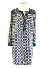 Ann Taylor Loft Gray White Medallion Geometric Print Shift Shirt Dress Sz PS SP
