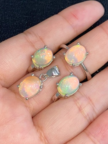 NATURAL FIRE OPAL 6X8 SET STERLING SILVER 925 RING EARRING PENDENTS - 第 2/14 張圖片