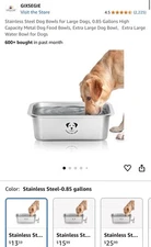 Stainless Steel Dog Bowls 0.85 Gallons High Capacity Metal Pet Feeder for Large