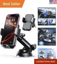 Adjustable 3-in-1 Car Phone Mount with Heavy-Duty Suction & Secure Double Clip