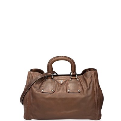 Prada Two Way Bag Brown Soft Smooth Calfskin (qy042326b5)