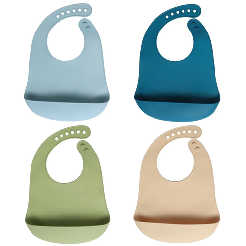 4Pcs Silicone Baby Bibs, Soft Waterproof Feeding Bibs with Food Catcher ...