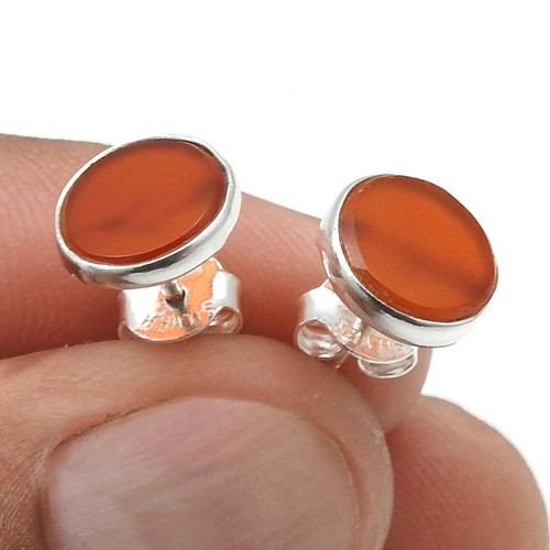 Wedding Gift For Her 925 Silver Natural Carnelian Gemstone Stud Earrings - Picture 7 of 14