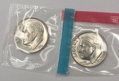 1974 P&D  Roosevelt Dimes Unc in US Mint Cello - FREE SHIP