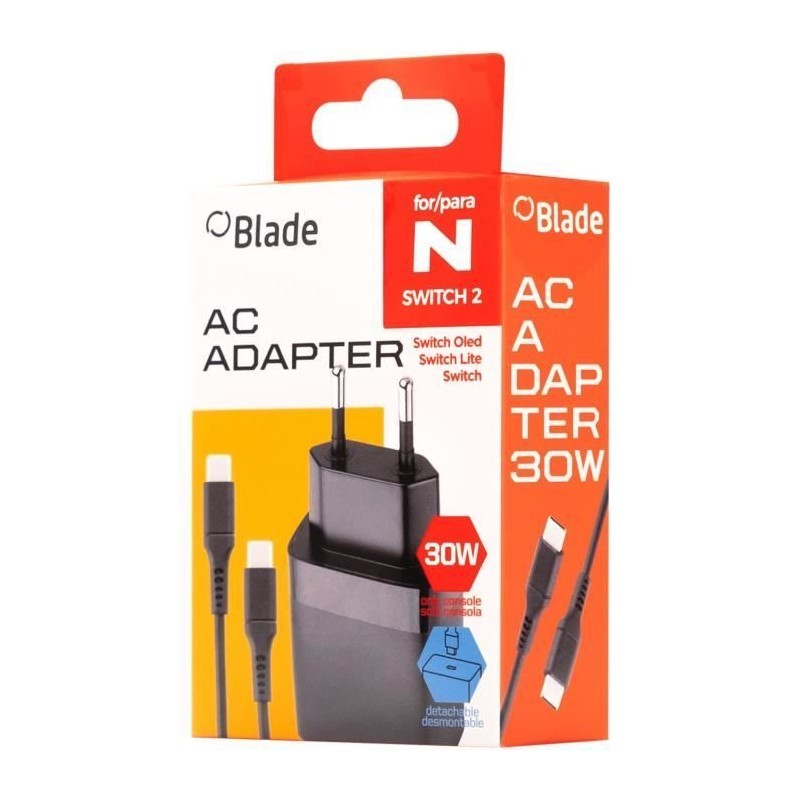 Bloc d'alimentation pour Nintendo Switch 2 secteur USB-C noir
