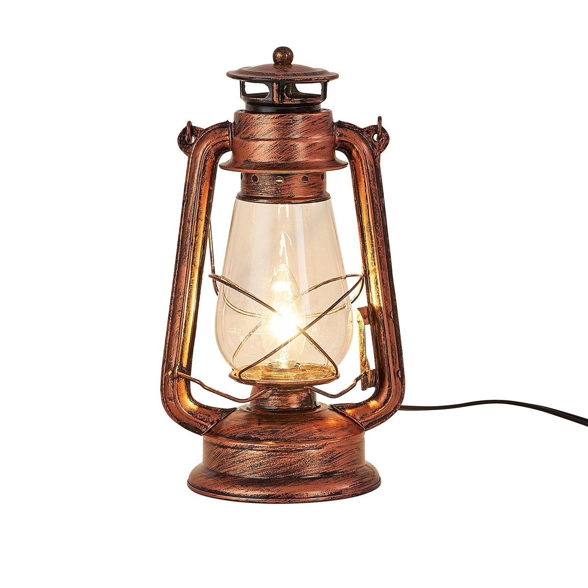 Rustic Lantern Table Lamp Plugin Old Fashioned Night Light 15x7