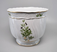 Hollóhaza Hungary Porcelain Green Floral Design Pot