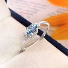AAA Aquamarine Ring Solid 925 Sterling Silver Wedding Ring 6x4mm Oval Cut