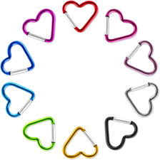 10PCS Heart Shaped Carabiner Keychain Clip Set - Aluminum Ring Climbing Clips fo