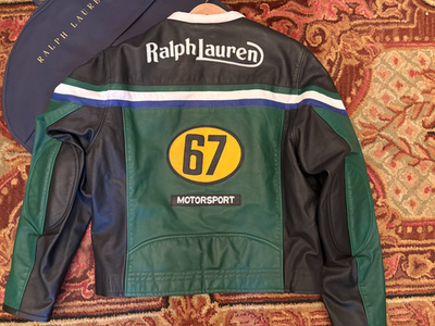 Polo Ralph Lauren RL Racing Leather Jacket Motorsport Green XL
