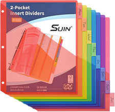 8-Tab Binder Dividers with Double Pockets - Translucent Plastic Page Separators