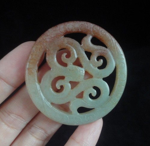 Very Fine Old Chinese Hand Carving Snakes Red and White Jade Pendant - Picture 6 of 8