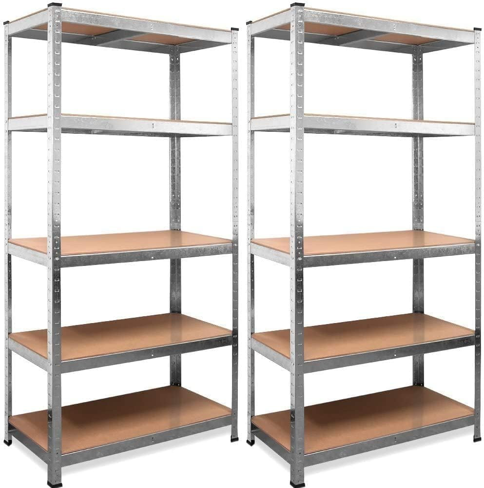 Scaffale (2 Pezzi) Mensola Scaffali Scaffalatura Metallo Zincato 5 Ripiani L90Xp