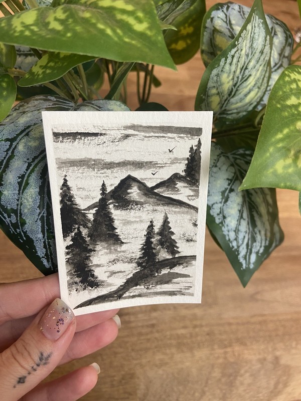 Original Art Painting- monochromatic mountain Water Color Miniature