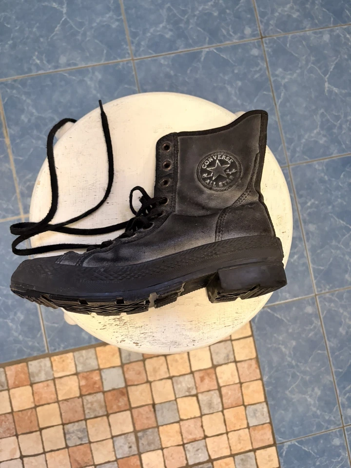 Vintage Converse All Stars Gray Leather High Tops Boots 00s Y2k Eu38 Us8 Uk5 - Photo 1/4